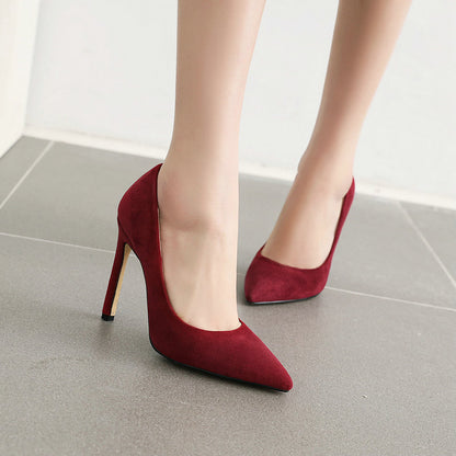 New Foreign Trade Spring and Autumn Suede All-Matching Women's Shoes Pointed Stiletto Heel High Heels Work Large Size Shoes