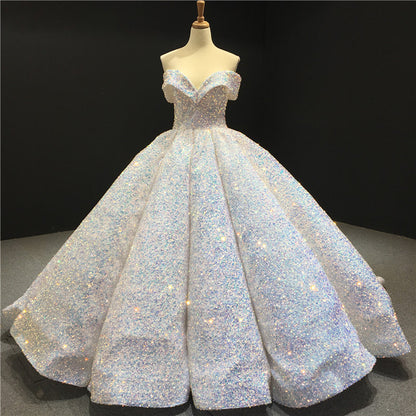 European and American Foreign Trade Bridal Wedding Dress Female  Color Change Sequins Ball Performance Costume off-Shoulder Pettiskirt Adult