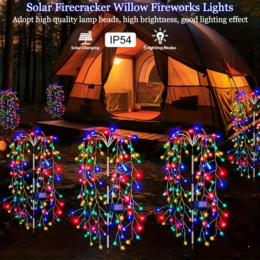 1pc Solar-Powered Firecracker Fireworks Lights - 120/200 LEDs, 8 Vibrant Modes, Durable, Energy-Efficient, Perfect for Patio, Garden, Pathway, Party, Camping, Picnic, Christmas, Ramadan, Halloween Decorations