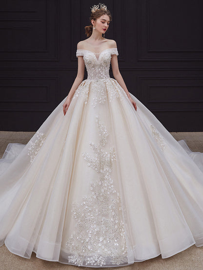 Primary Wedding Dress  New Bridal off-Shoulder Super Fairy Mori Style Dream Big Tail Dignified  Hepburn Style