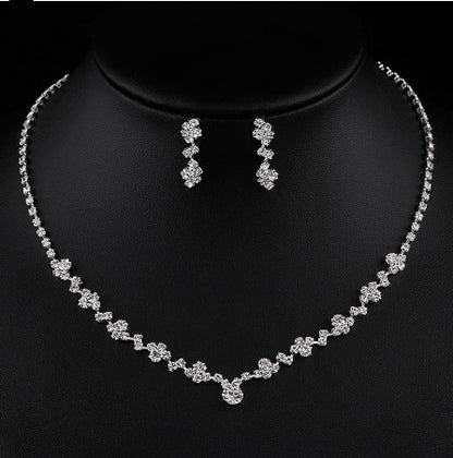 vakkv  Supply HOTan and NEWn Popular Electroplated Thick Silver Bridal Ornament Necklace 2-Piece Set Wedding Dress Accessories Gift Necklace