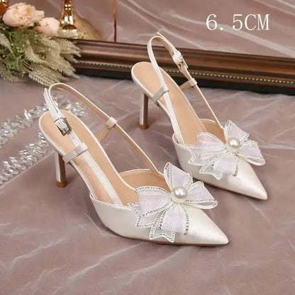 White Butterfly-Knot Wedding Satin High Heels Women New Bridal Shoes Fairy Wind Kq8