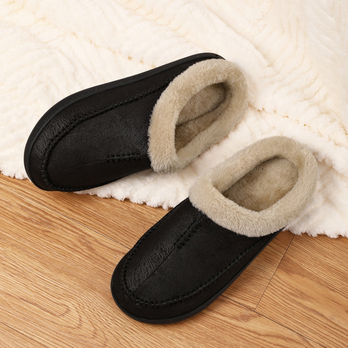 Plus Size Men's Warm Cozy Slides, Comfortable Fuzzy Soft Slippers, Plush Comfy Non-slip Home Shoes For Indoor Outdoor Bedroom, Winter