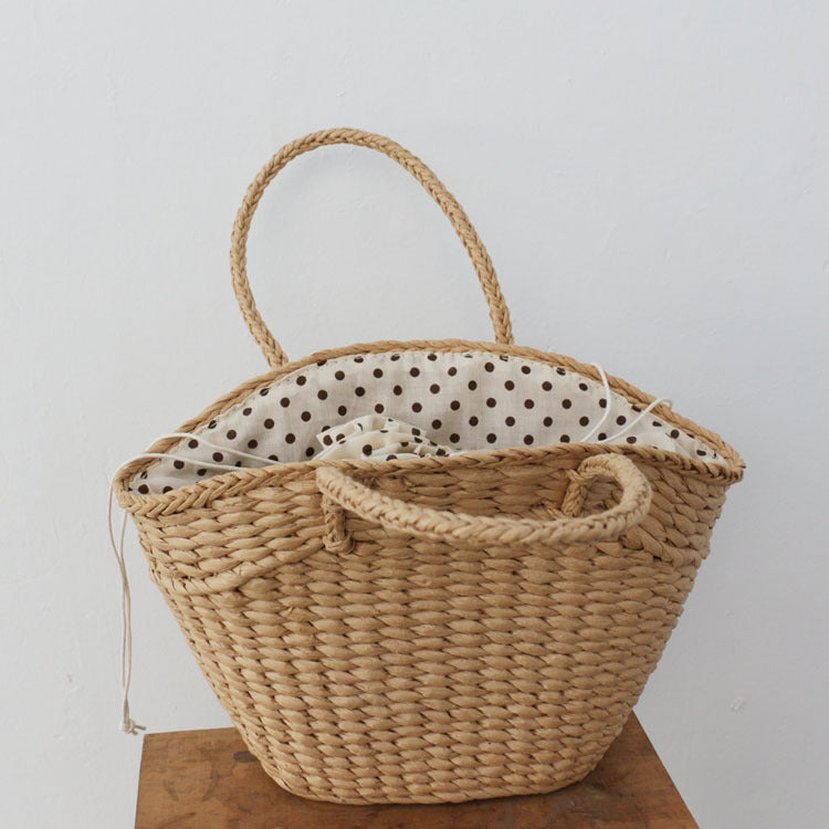 Cross-Border Ins Straw Bag Fashion Women's Bag Beach Weaving Paper Yarn New Polka Dot Handbag One Piece Dropshipping