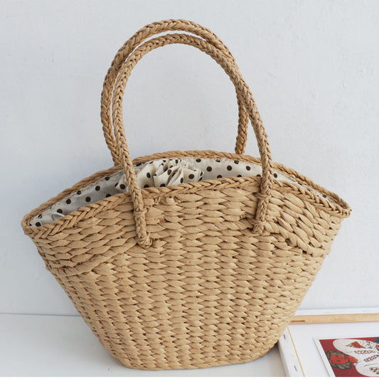 Cross-Border Ins Straw Bag Fashion Women's Bag Beach Weaving Paper Yarn New Polka Dot Handbag One Piece Dropshipping