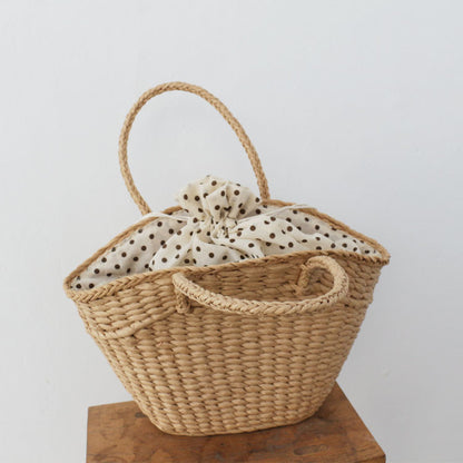 Cross-Border Ins Straw Bag Fashion Women's Bag Beach Weaving Paper Yarn New Polka Dot Handbag One Piece Dropshipping