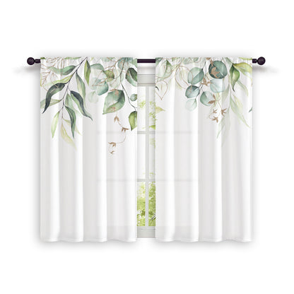 2pcs Nordic Hand Painted Leaves Short Curtain for Living Room and Dining Room - Semi Blackout, Decorative and Functional