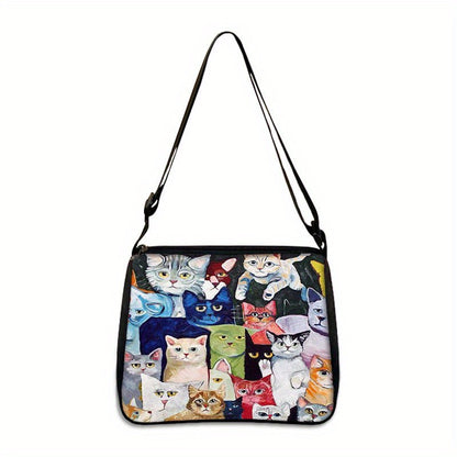 Cartoon Black CatPattern Shoulder Bag, All-Match Zipper Handbag, Trendy Bag Suitable For Christmas Gift