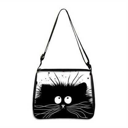 Cartoon Black CatPattern Shoulder Bag, All-Match Zipper Handbag, Trendy Bag Suitable For Christmas Gift