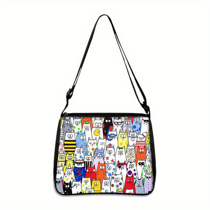 Cartoon Black CatPattern Shoulder Bag, All-Match Zipper Handbag, Trendy Bag Suitable For Christmas Gift