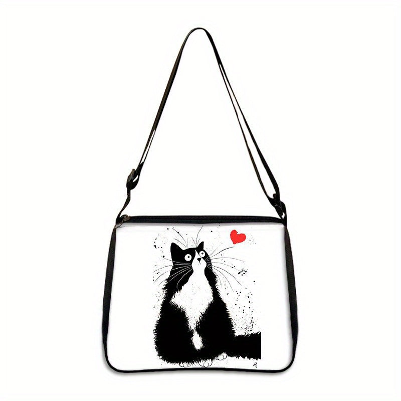 Cartoon Black CatPattern Shoulder Bag, All-Match Zipper Handbag, Trendy Bag Suitable For Christmas Gift