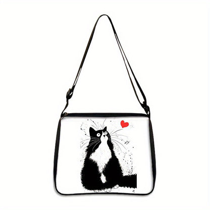 Cartoon Black CatPattern Shoulder Bag, All-Match Zipper Handbag, Trendy Bag Suitable For Christmas Gift