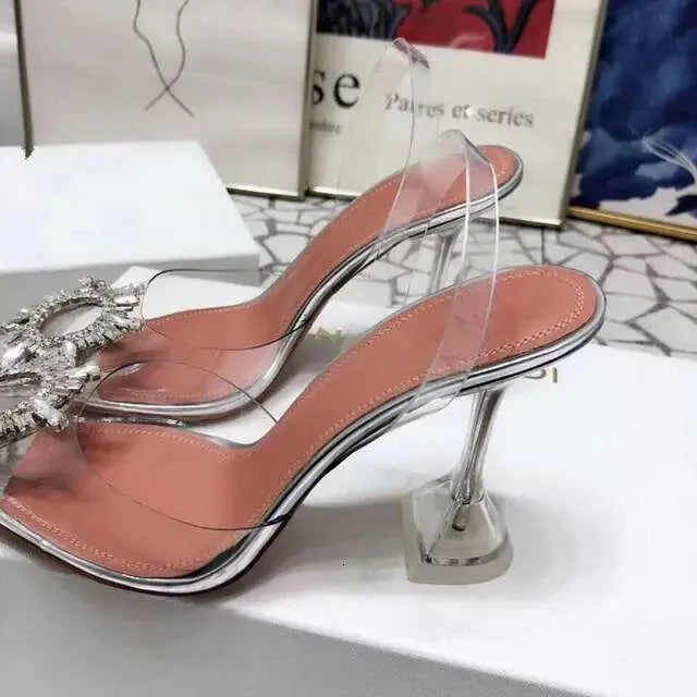 Transparent PVC Women Pumps Fashion Cup Heeled Slingbacks Summer Jelly Elegant High Heels Party Prom Shoes Kq8