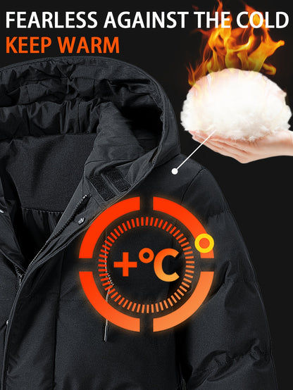 Winter Thickened Medium-Long Warm And Cold-Proof Hooded Drawstring Large Pockets Windproof And Waterproof Men'S Imitation Down Jacket Cotton Coat