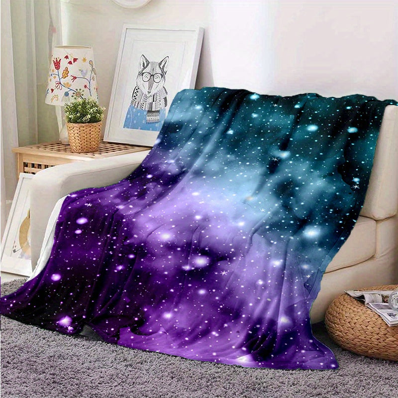 1pc Cozy Galaxy Print Blanket - Lightweight Flannel Throw For Sofa, Bed, Travel, Camping, Living Room, Office, Couch, Chair, And Bed - Digital Printing Fleece Blanket With Soft And Warm Flannel Fabric, Gifts For Family Or Friends