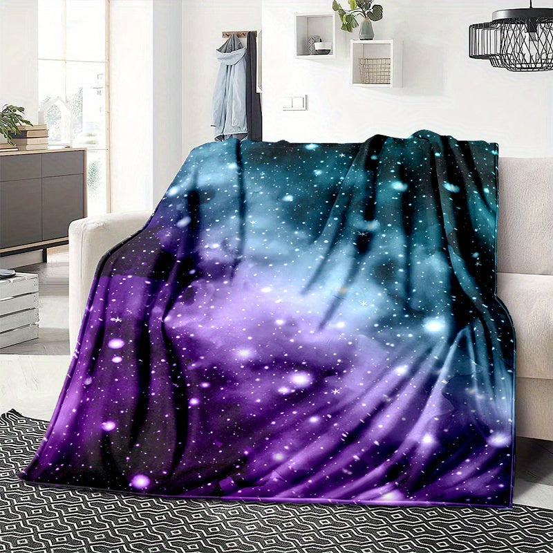 1pc Cozy Galaxy Print Blanket - Lightweight Flannel Throw For Sofa, Bed, Travel, Camping, Living Room, Office, Couch, Chair, And Bed - Digital Printing Fleece Blanket With Soft And Warm Flannel Fabric, Gifts For Family Or Friends