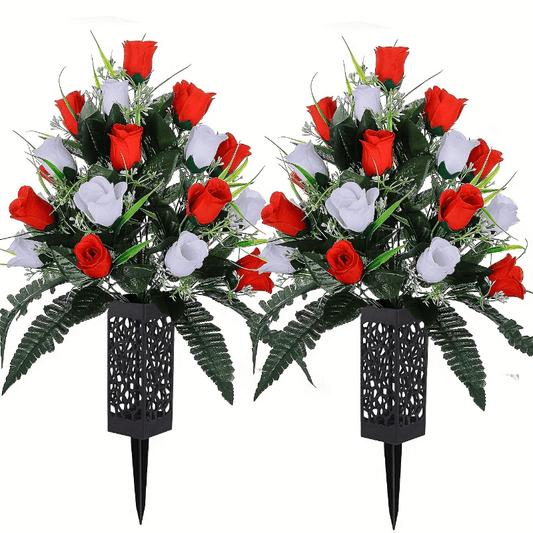 Elegant Artificial Rose Grave Marker Arrangement - Perfect for Memorial Day & Funeral Decor, No Battery Needed, Ideal for Tombstone Display, Sympathy & Condolence Gifts