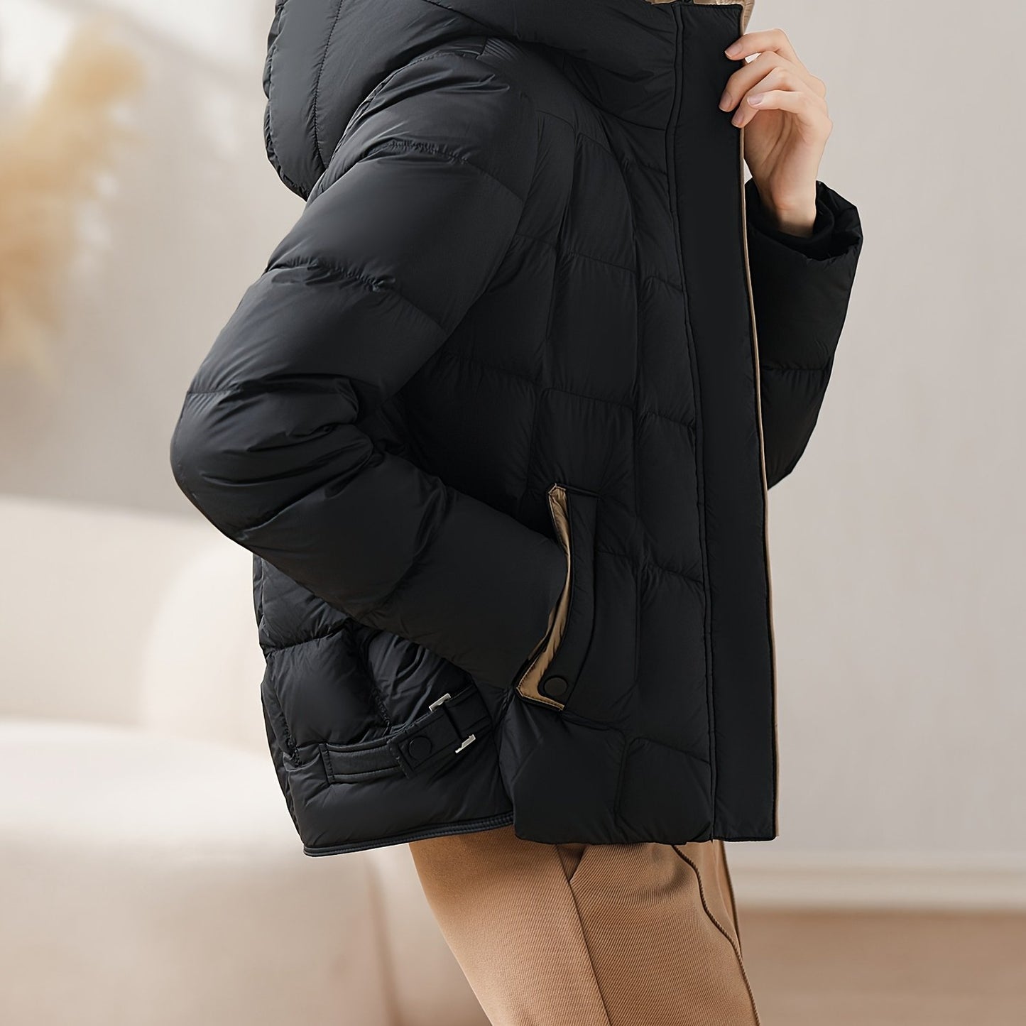 Winter New Arrival: Women's Puffer Jacket with Hood - Duck Down Filling, Polyester Fabric, Regular Fit, Long Sleeves, Zipper Closure, No Belt, Suitable for Fall/Winter Seasons