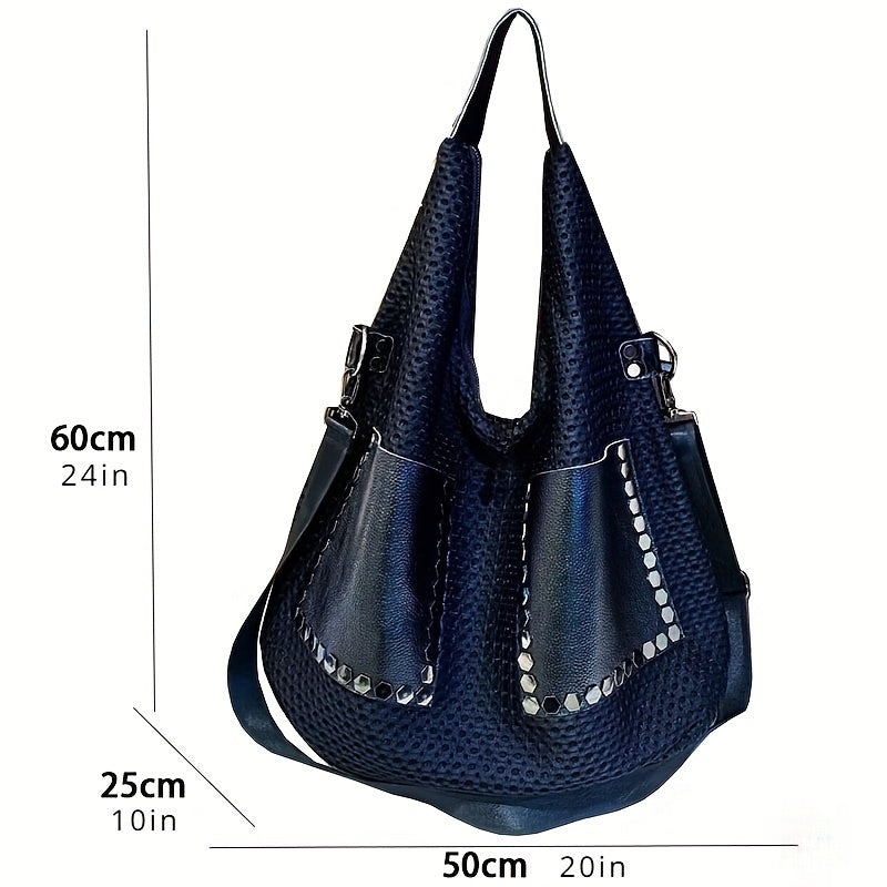 Large Capacity Women's Shoulder Bag: Vintage Mesh Face Design, Spacious Handbag for Daily Use