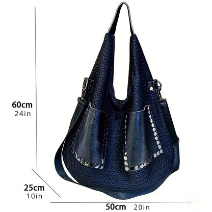 Large Capacity Women's Shoulder Bag: Vintage Mesh Face Design, Spacious Handbag for Daily Use