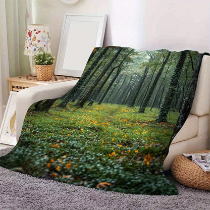 Cozy Green Forest Flannel Throw Blanket - Soft, Warm, and Lightweight for Couch, Bed, Office, and Travel - Versatile All-Season Gift