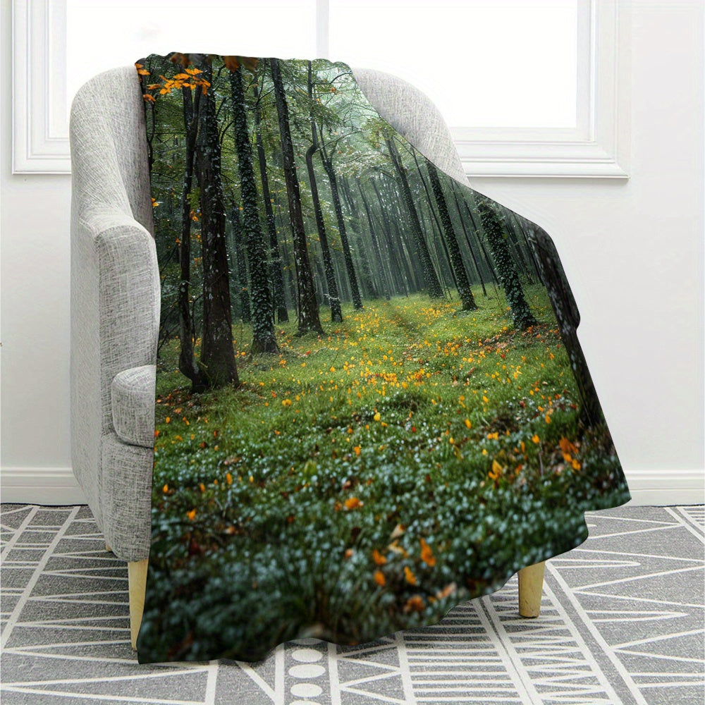 Cozy Green Forest Flannel Throw Blanket - Soft, Warm, and Lightweight for Couch, Bed, Office, and Travel - Versatile All-Season Gift