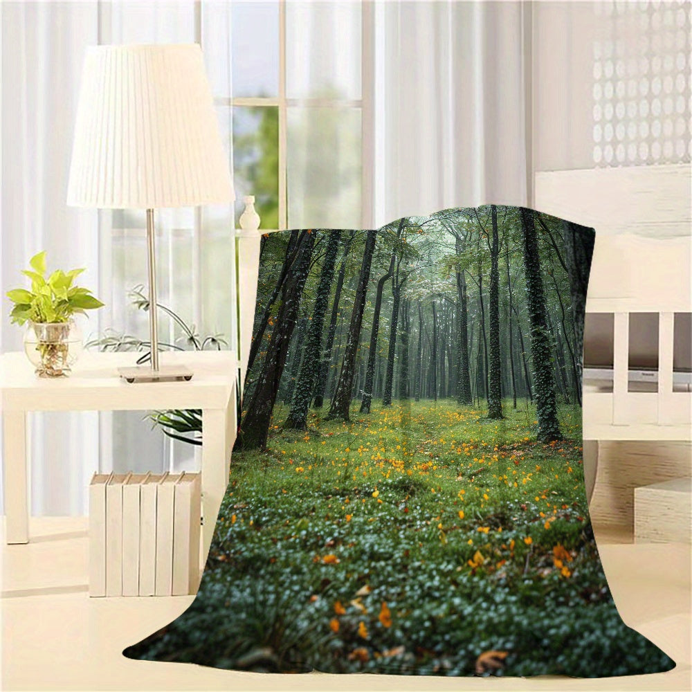 Cozy Green Forest Flannel Throw Blanket - Soft, Warm, and Lightweight for Couch, Bed, Office, and Travel - Versatile All-Season Gift