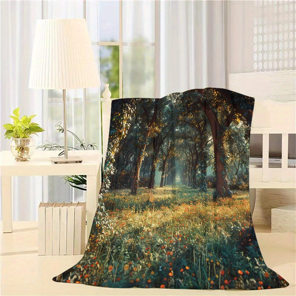 Cozy Green Forest Flannel Throw Blanket - Soft, Warm, and Lightweight for Couch, Bed, Office, and Travel - Versatile All-Season Gift