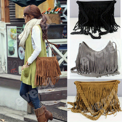 Luxurious Suede Tassel Handbag - Spacious Interior, Adjustable Shoulder Strap, Elegant Messenger Design - Perfect for Fashion-Conscious Women and Girls