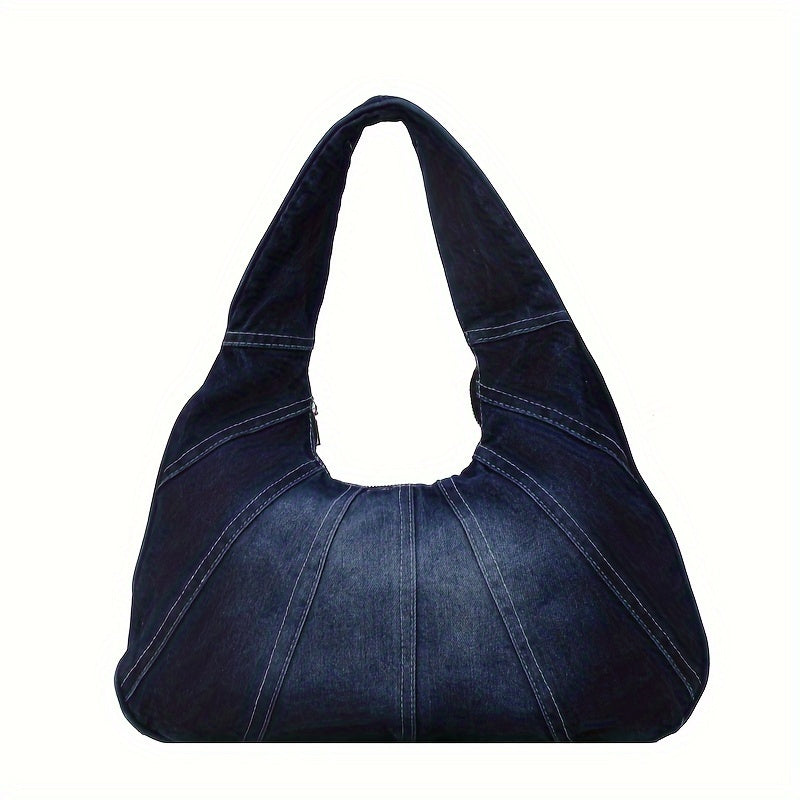 Stylish Denim Underarm Bag - Durable, Spacious, Trendy, Perfect for Daily Use and Shopping, Ideal for Women with Multiple Compartments and Adjustable Straps