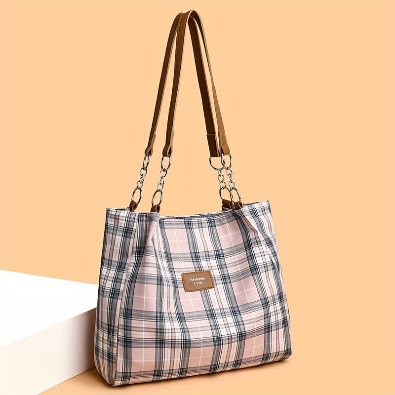 Luxurious Ladies' Plaid Tote Handbag - Spacious, Stylish, and Durable Work Bag with Ample Capacity, Multiple Compartments, and Chic Style for Daily Essentials and More