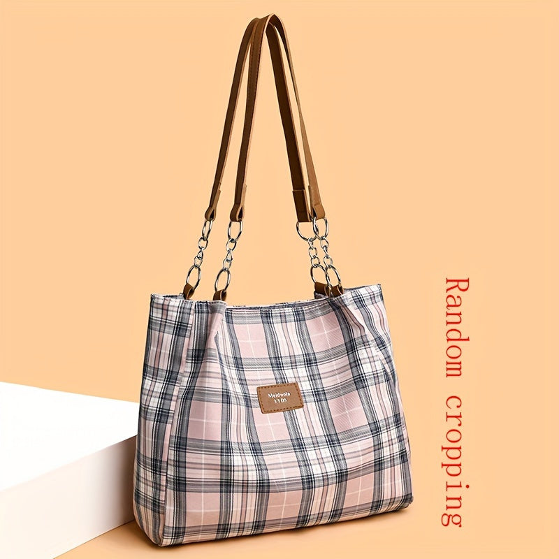 Luxurious Ladies' Plaid Tote Handbag - Spacious, Stylish, and Durable Work Bag with Ample Capacity, Multiple Compartments, and Chic Style for Daily Essentials and More