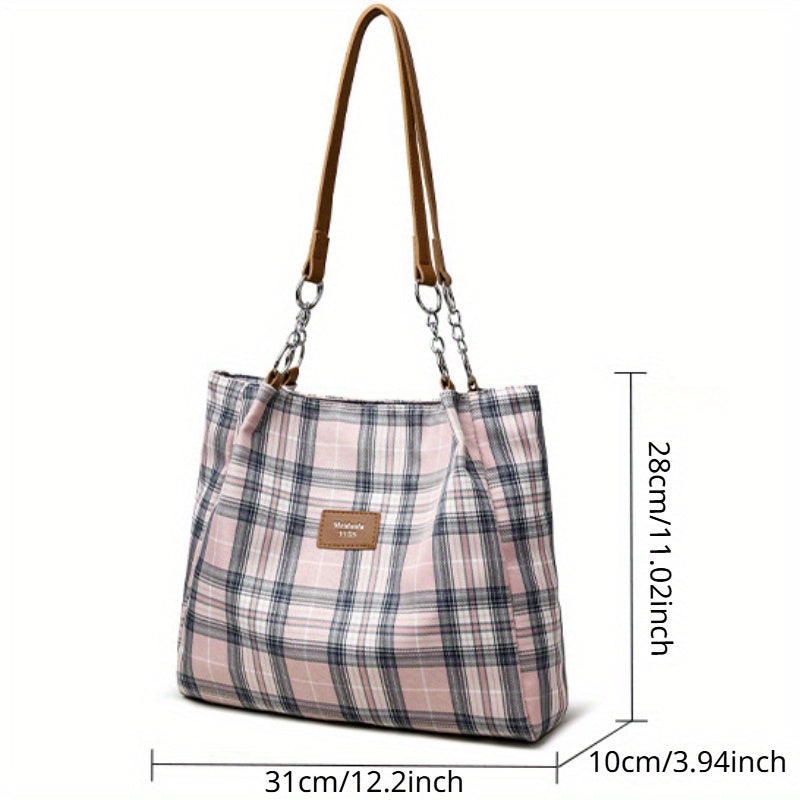 Luxurious Ladies' Plaid Tote Handbag - Spacious, Stylish, and Durable Work Bag with Ample Capacity, Multiple Compartments, and Chic Style for Daily Essentials and More