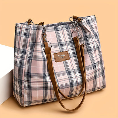 Luxurious Ladies' Plaid Tote Handbag - Spacious, Stylish, and Durable Work Bag with Ample Capacity, Multiple Compartments, and Chic Style for Daily Essentials and More