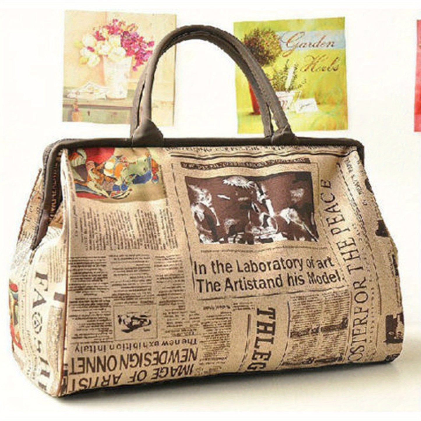 Vintage Chic Newspaper Print Tote Bag - Spacious, Waterproof, and Durable Travel Handbag with Comfortable Shoulder Strap - Perfect for Women on-the-go