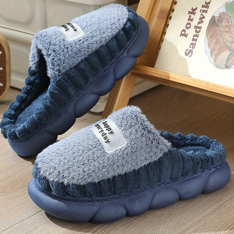 Cozy Women'S Slippers: Soft Fleece, Rubber Sole, And Festive 'Happy Everyday' Label