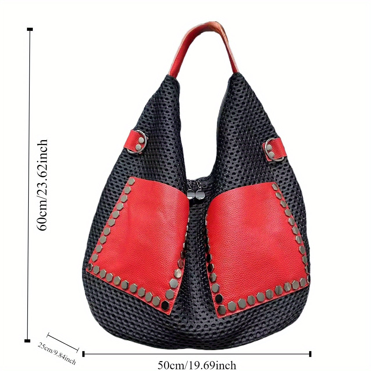 Women's Large Capacity Shoulder Bag For Leisure, Sports, Vacation, Hollowed Out Mesh Tote Bag, Nylon Patchwork Large Handbag