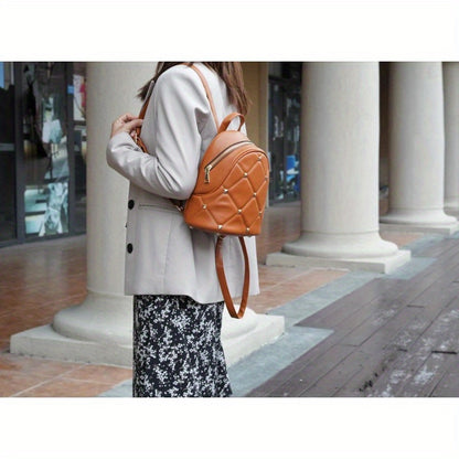 Backpack With Quilted Design And Zipper Closure, Causal Design Shoulder Bag For Daily Commute