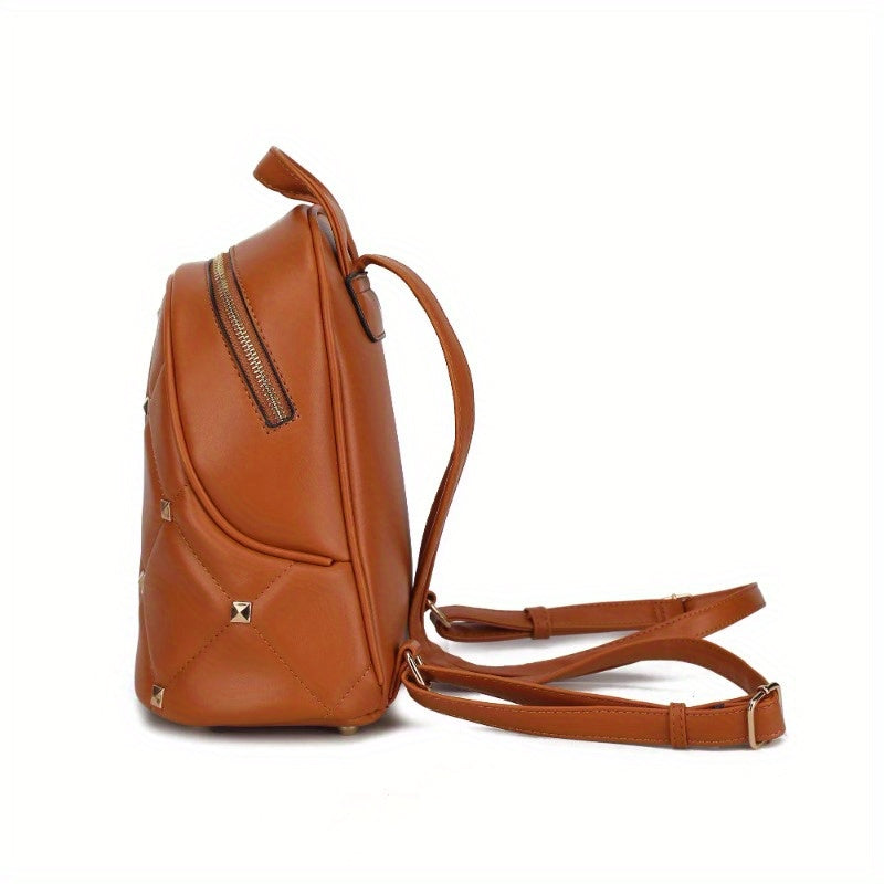 Backpack With Quilted Design And Zipper Closure, Causal Design Shoulder Bag For Daily Commute