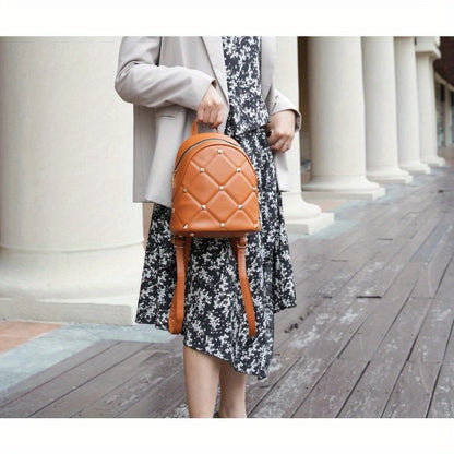 Backpack With Quilted Design And Zipper Closure, Causal Design Shoulder Bag For Daily Commute