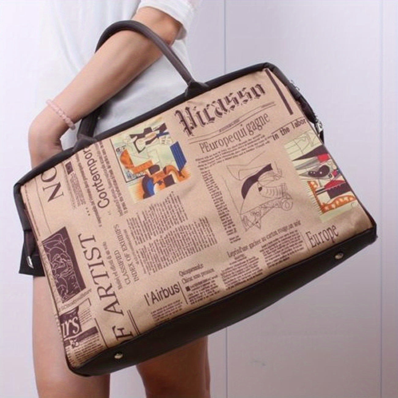 Vintage Chic Newspaper Print Tote Bag - Spacious, Waterproof, and Durable Travel Handbag with Comfortable Shoulder Strap - Perfect for Women on-the-go