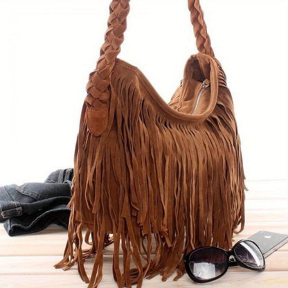 Luxurious Suede Tassel Handbag - Spacious Interior, Adjustable Shoulder Strap, Elegant Messenger Design - Perfect for Fashion-Conscious Women and Girls