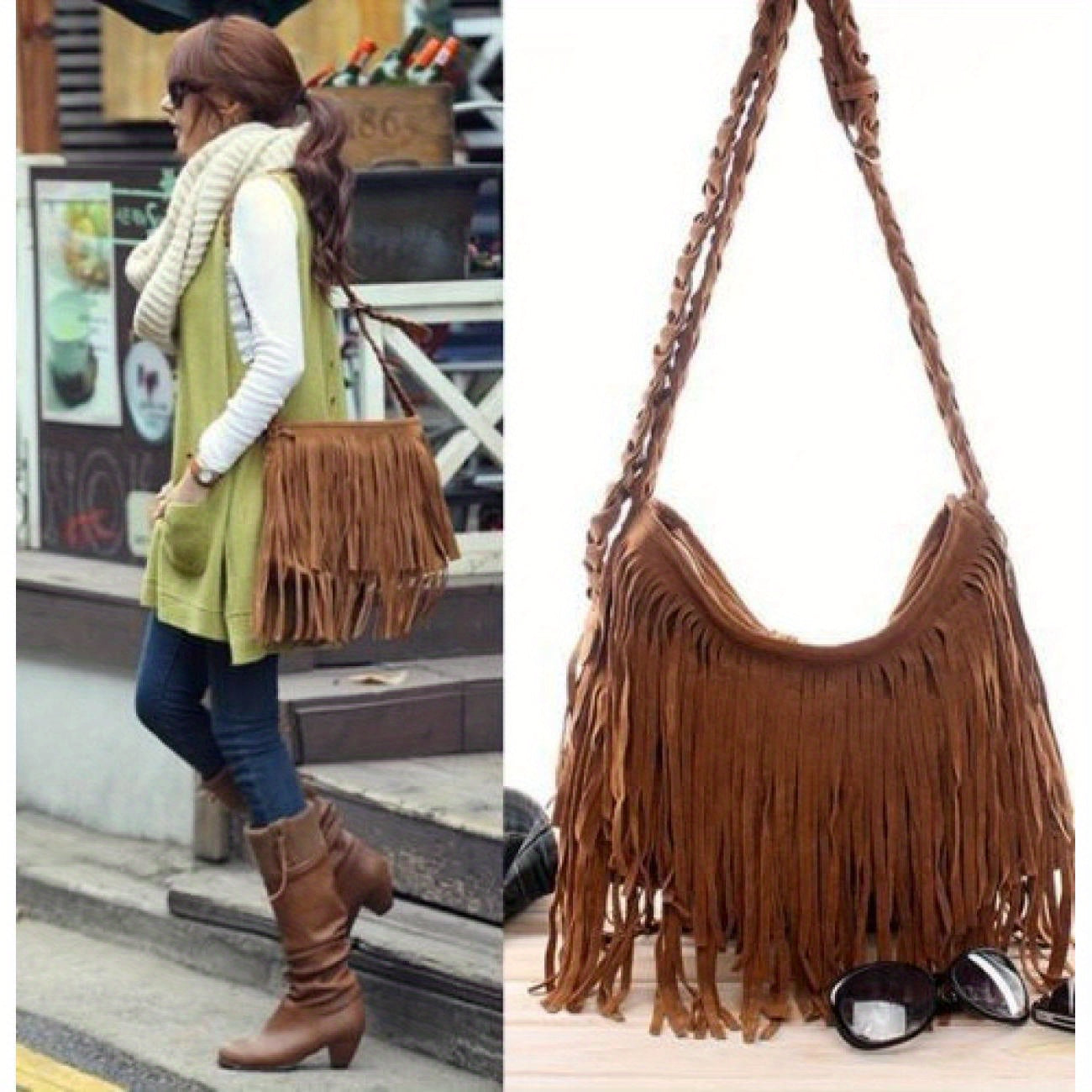 Luxurious Suede Tassel Handbag - Spacious Interior, Adjustable Shoulder Strap, Elegant Messenger Design - Perfect for Fashion-Conscious Women and Girls