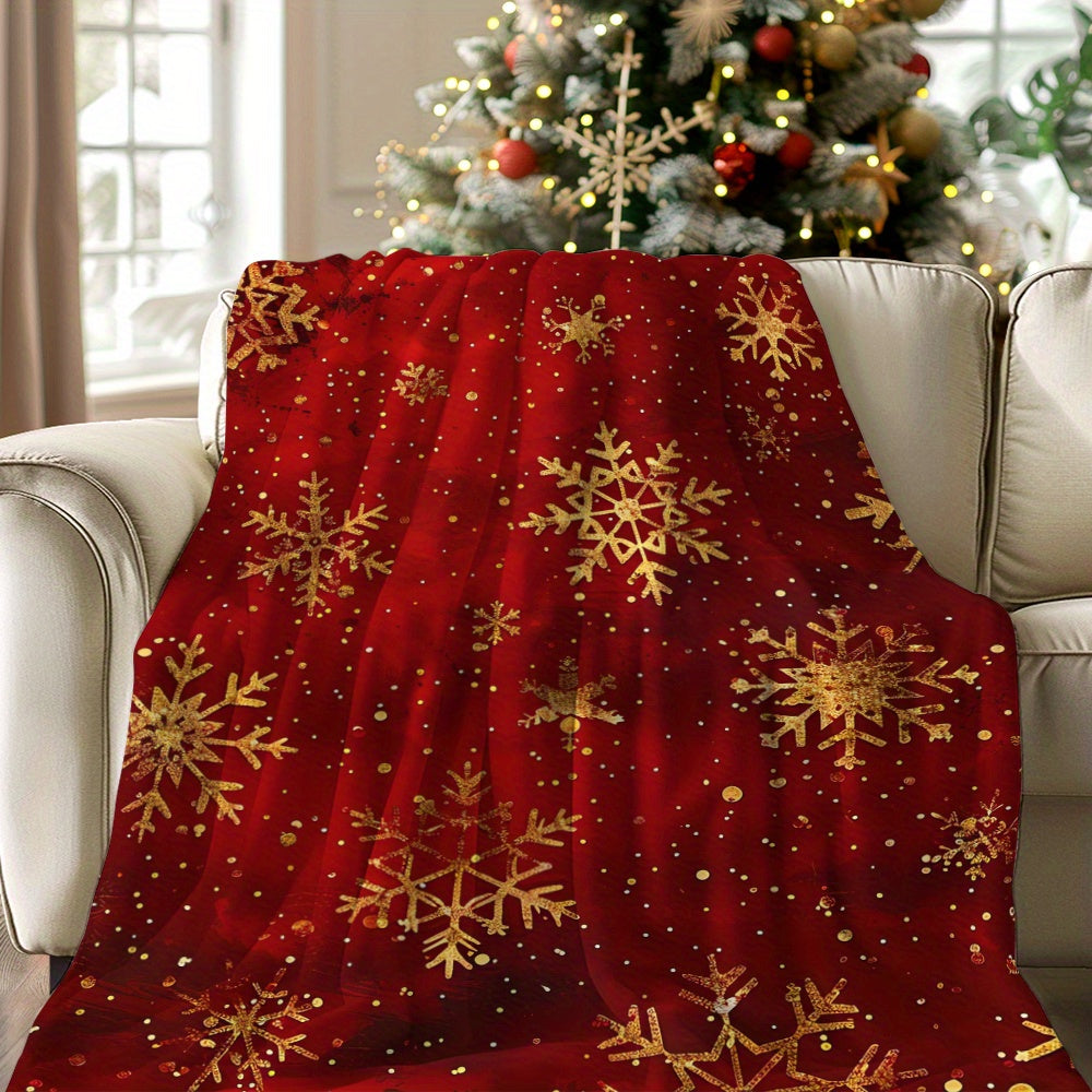 Cozy Vintage Christmas Blanket With Golden Snowflakes - Soft, Warm Flannel Throw For Naps, Camping & Travel - Perfect Holiday Gift For Family And Friends Fluffy Blanket Winter Blanket