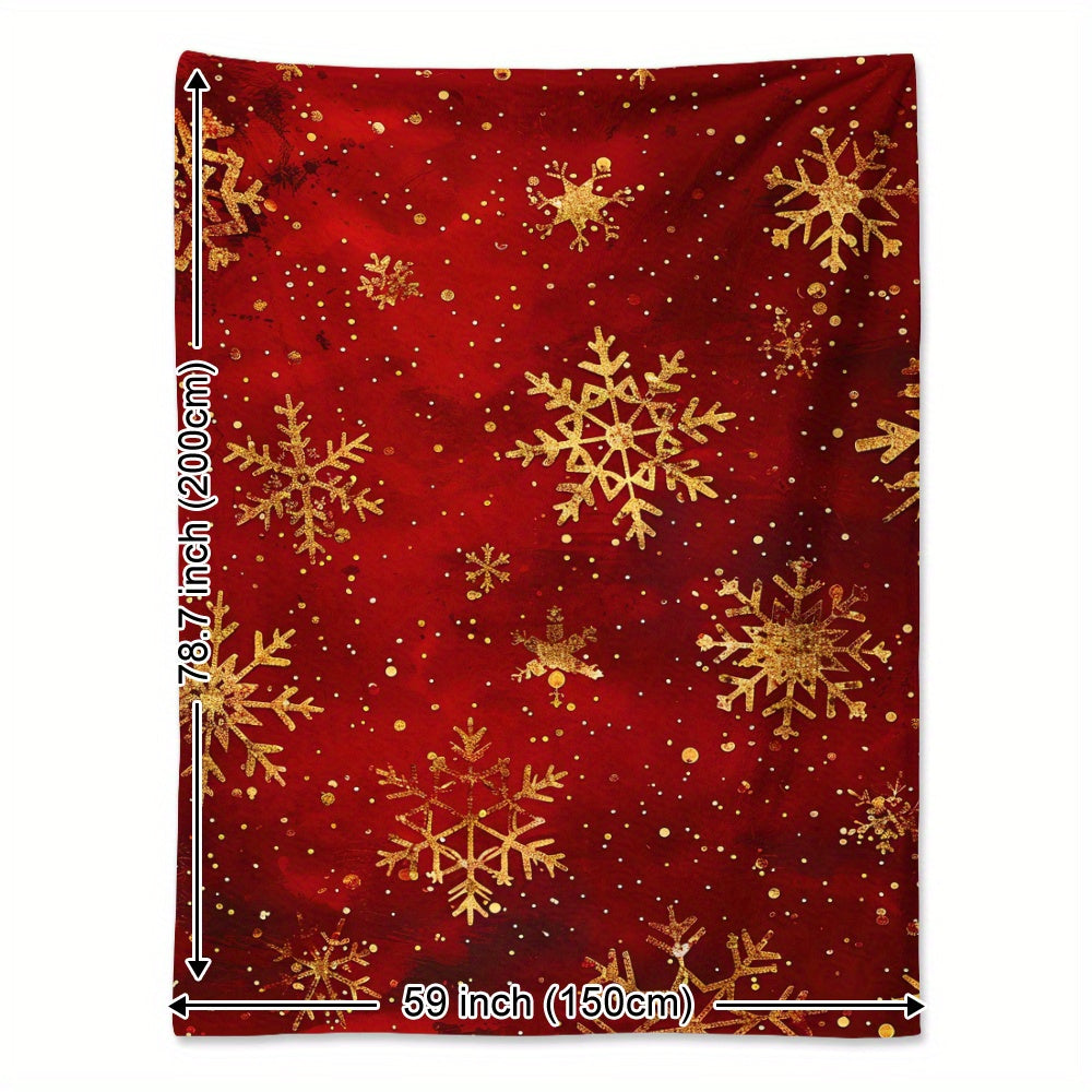 Cozy Vintage Christmas Blanket With Golden Snowflakes - Soft, Warm Flannel Throw For Naps, Camping & Travel - Perfect Holiday Gift For Family And Friends Fluffy Blanket Winter Blanket