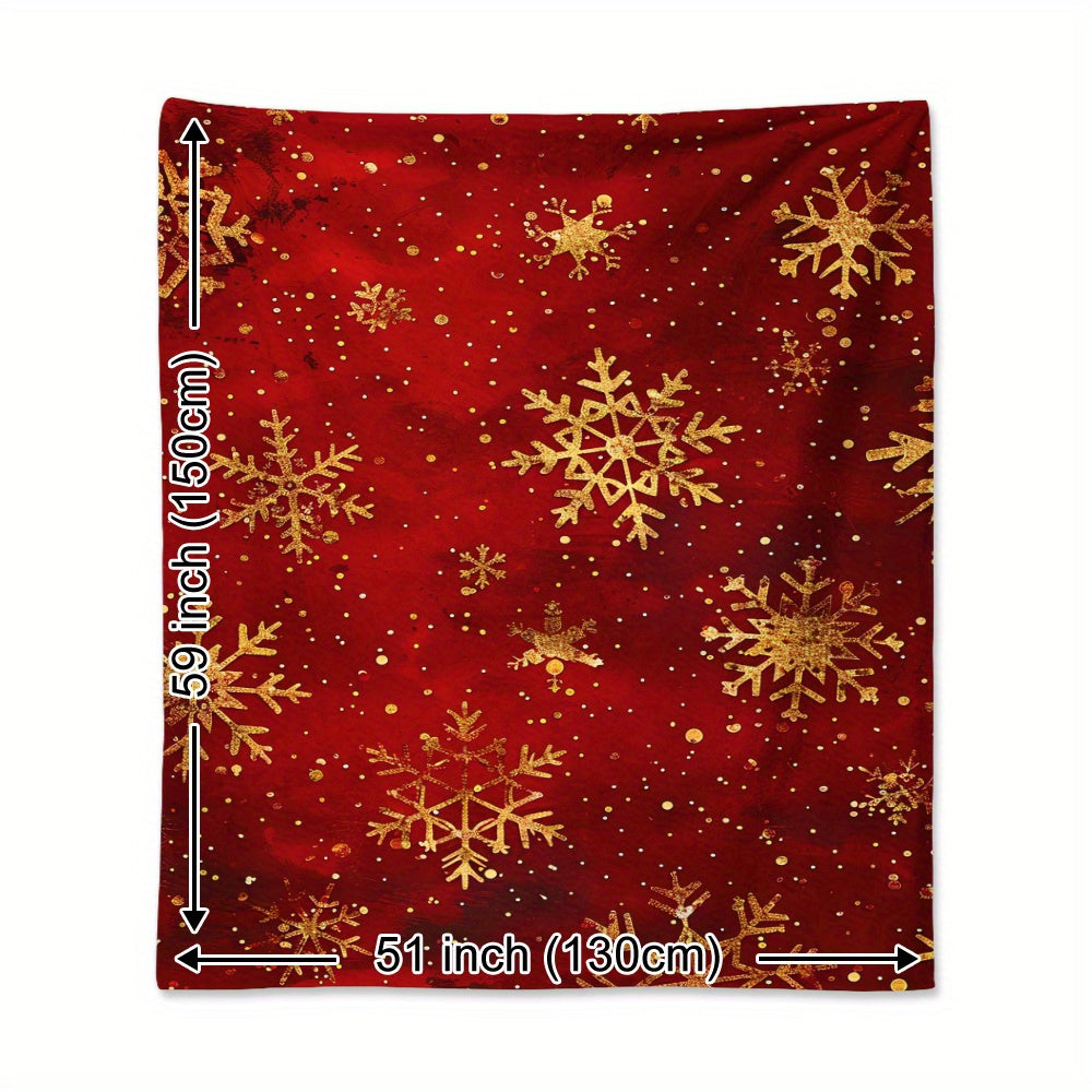 Cozy Vintage Christmas Blanket With Golden Snowflakes - Soft, Warm Flannel Throw For Naps, Camping & Travel - Perfect Holiday Gift For Family And Friends Fluffy Blanket Winter Blanket