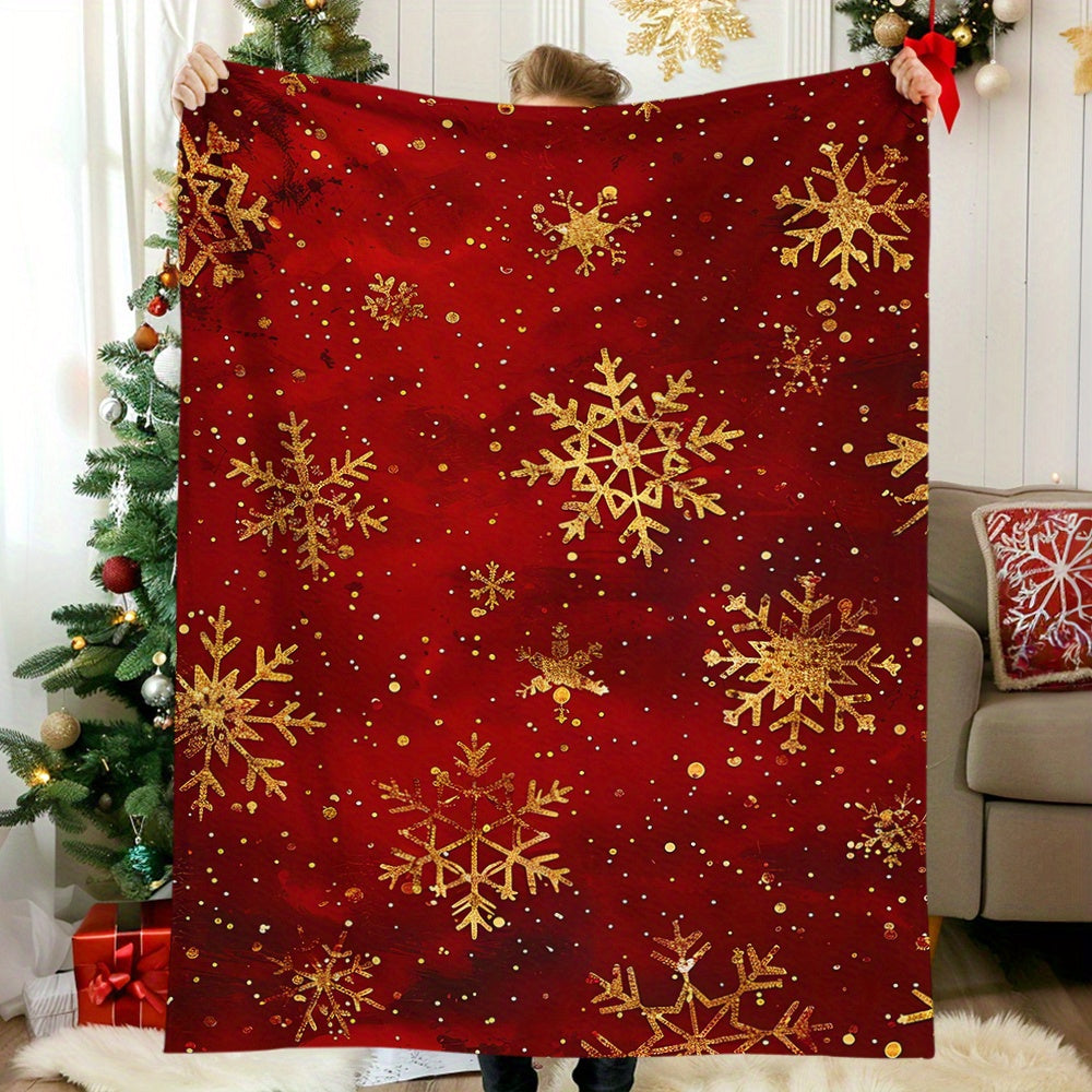 Cozy Vintage Christmas Blanket With Golden Snowflakes - Soft, Warm Flannel Throw For Naps, Camping & Travel - Perfect Holiday Gift For Family And Friends Fluffy Blanket Winter Blanket