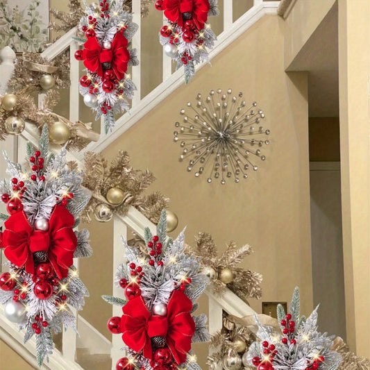 2PCS Artificial Christmas Swags for Stair Decoration, Stair Christmas Decoration for Home Party Shopwindow, Holiday Wall Door Hanging Decor