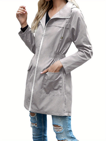 Waterproof Ladies' Lightweight Rain Jacket - Windproof Active Trench Coat with Hood for Outdoor Activities - Breathable, Packable, and Compact Design