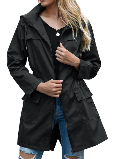 Waterproof Ladies' Lightweight Rain Jacket - Windproof Active Trench Coat with Hood for Outdoor Activities - Breathable, Packable, and Compact Design